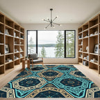 Teal and Gold Geometric Hexagon Rug