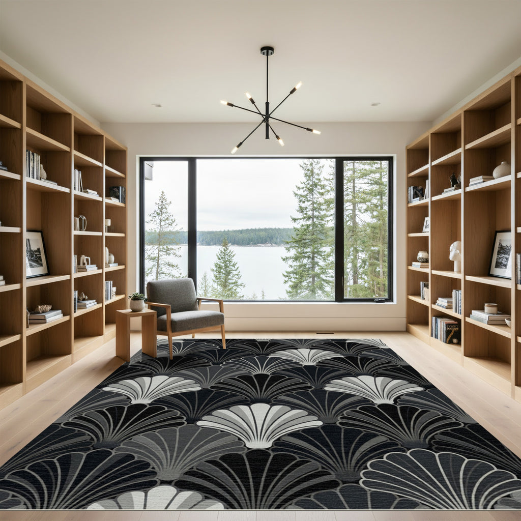 Monochromatic Scale Fan Art Deco Rug