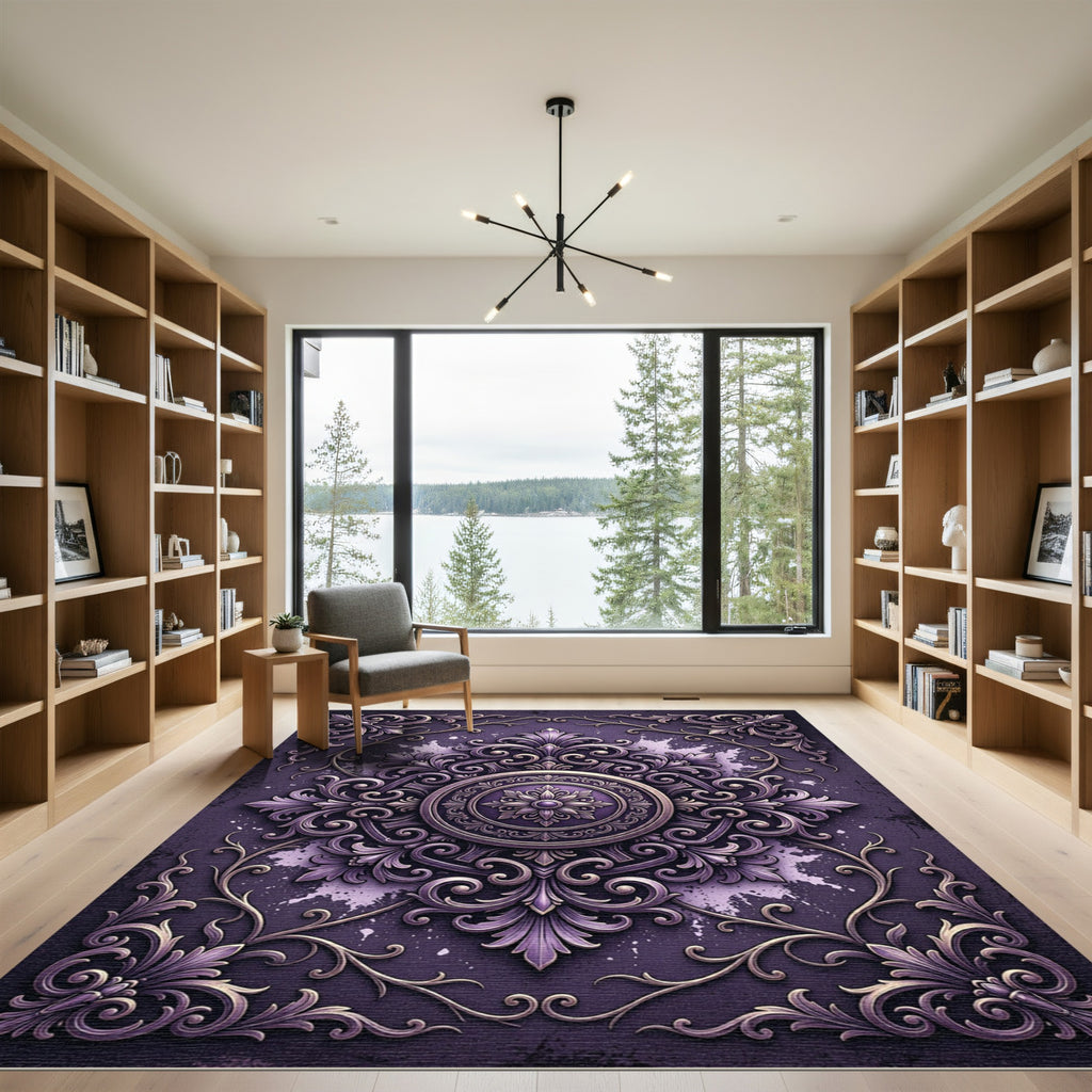 Ornate Plum Velvet Baroque Medallion Rug