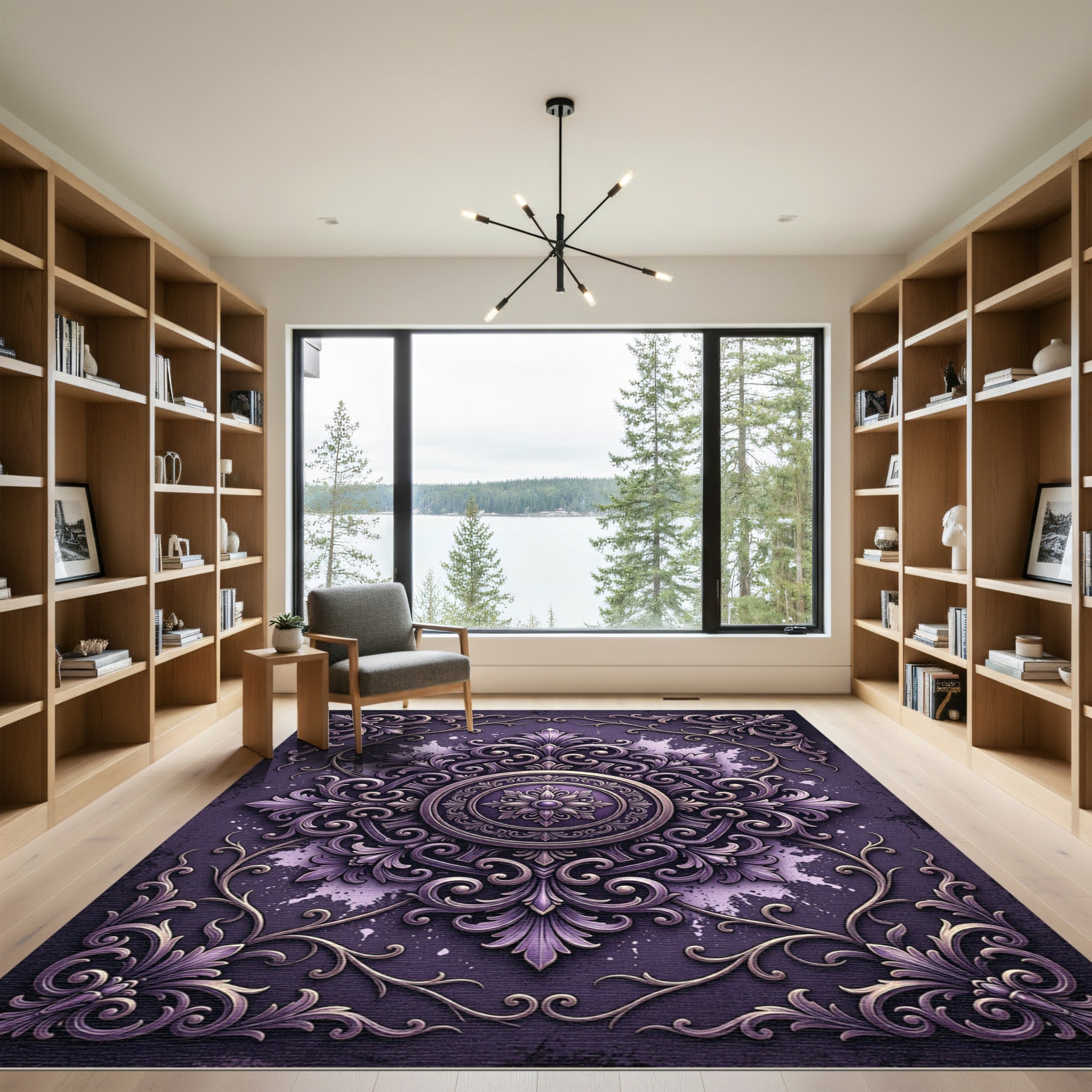 Ornate Plum Velvet Baroque Medallion Rug