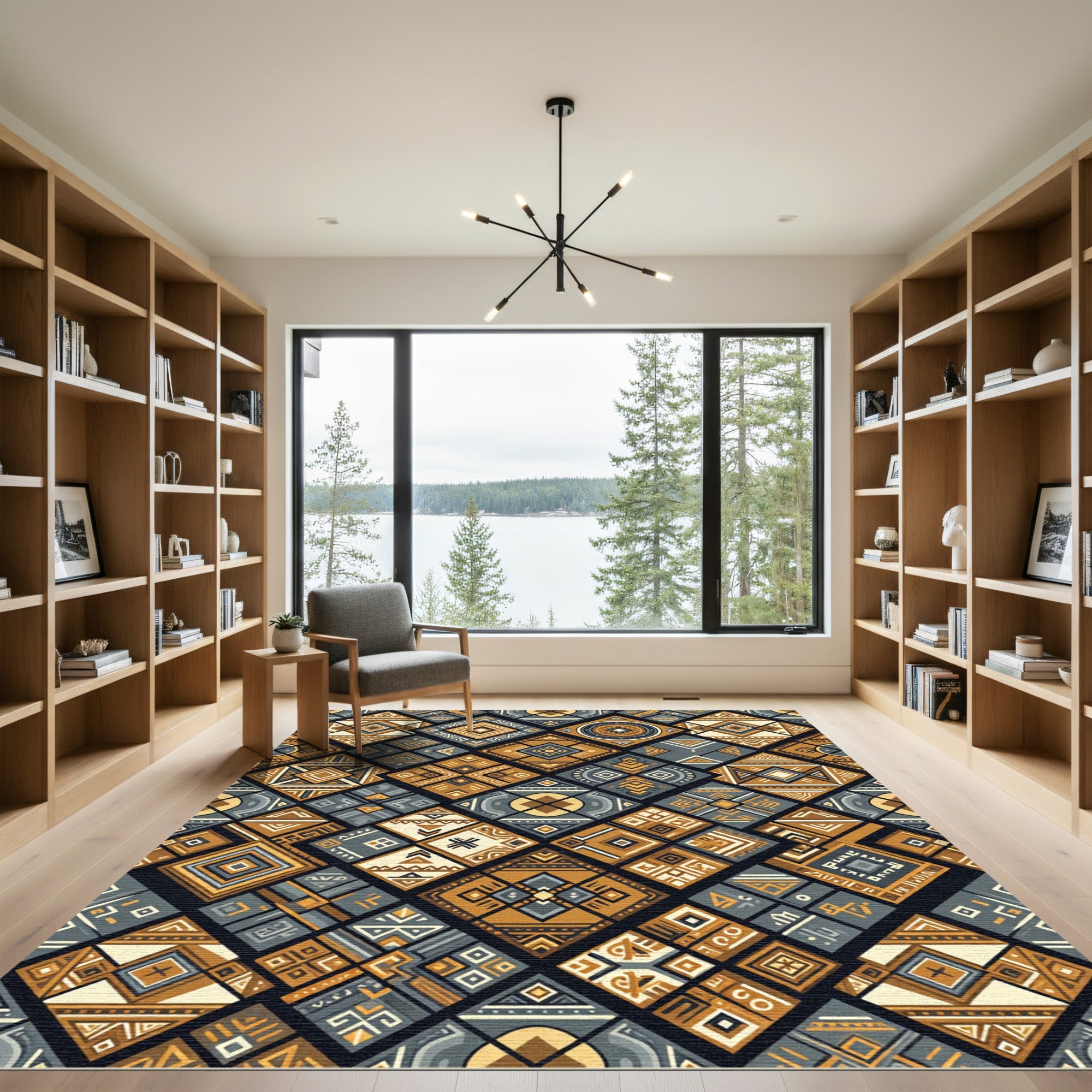 Geometric Earthy Diamond Composition Rug