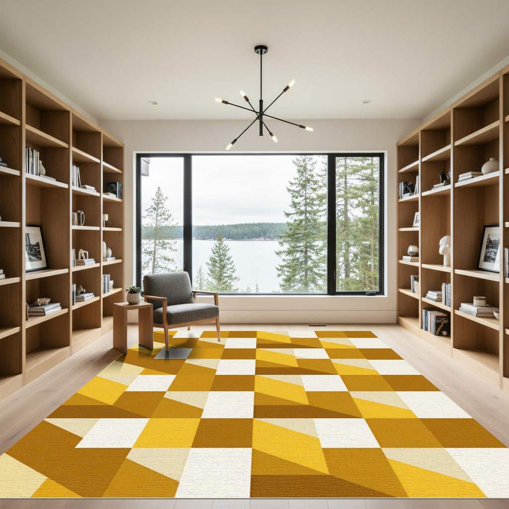 Dazzling Golden Geometric Illusion Rug