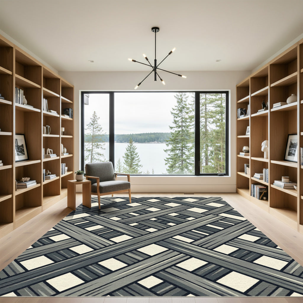 Gray Intersecting Wood Grain Effect Rug