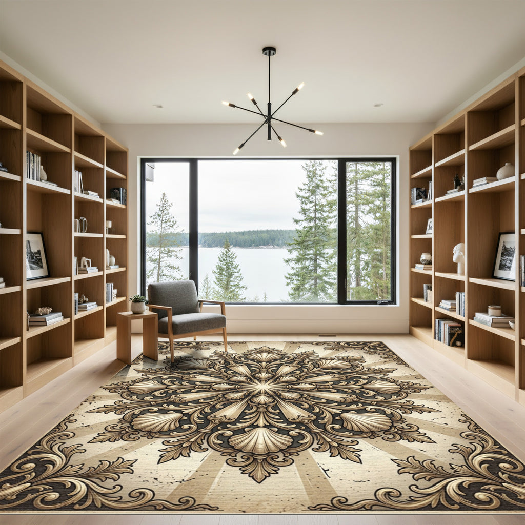 Elegant Antique Scalloped Shell Medallion Rug