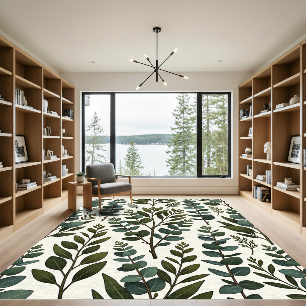Lush Green Eucalyptus Botanical Branches Rug
