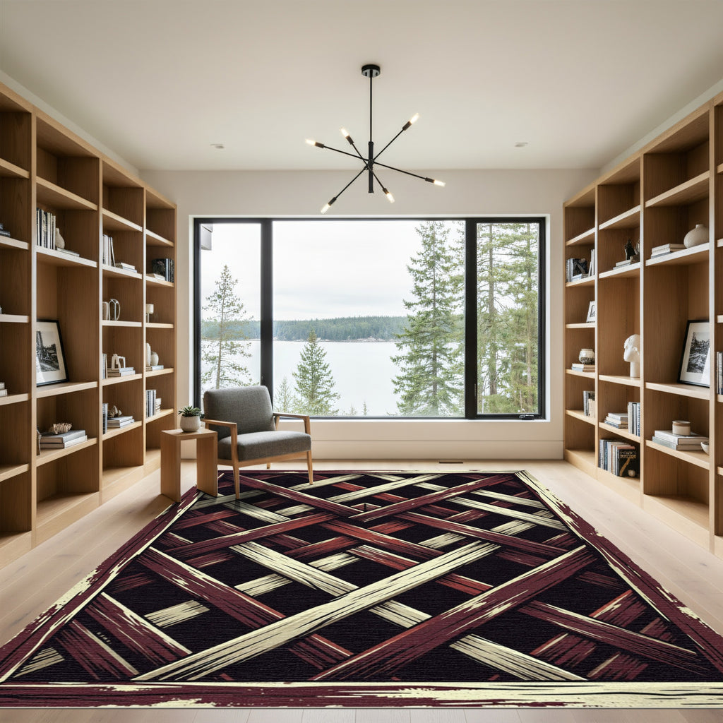 Rustic Crimson and Cream Lattice Rug
