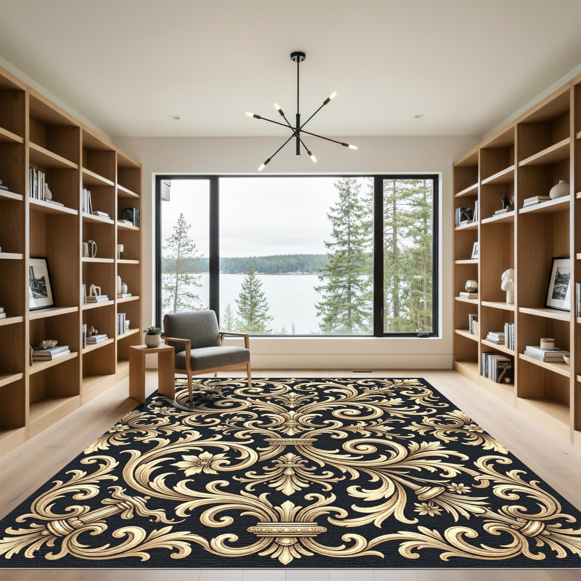 Gilded Ornate Swirl Flourish Accents Rug