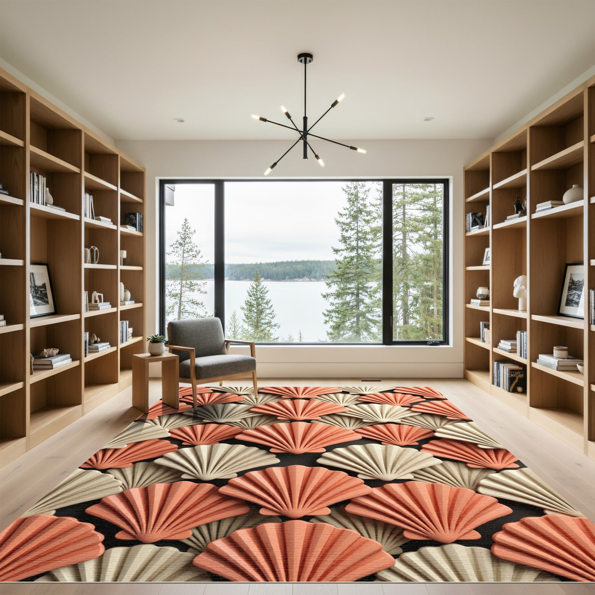 Coral and Cream Scalloped Shell Tiles Rug
