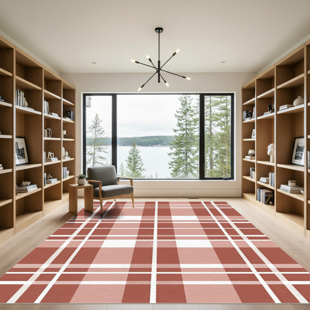 Terracotta White Classic Plaid Stripes Rug