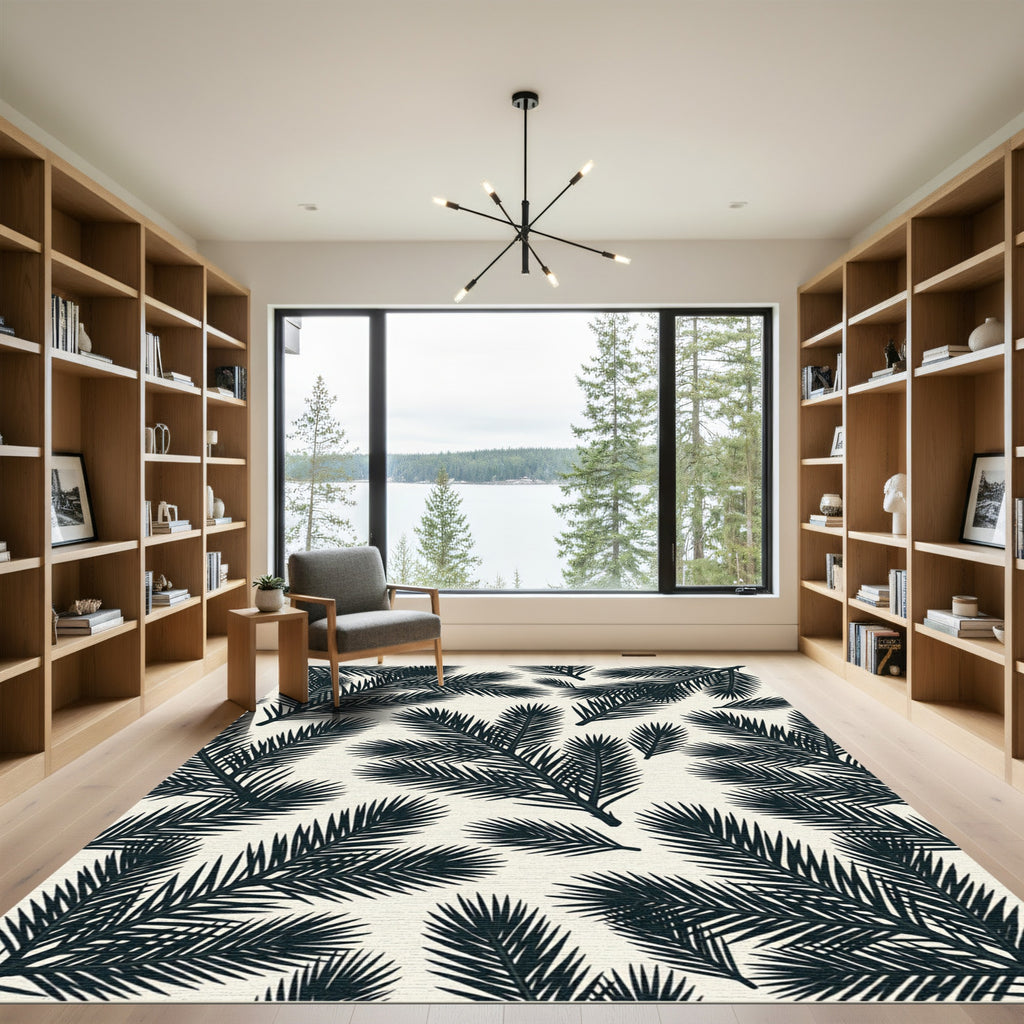 Minimalist Black Pine Needle Botanical Rug