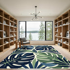 Lush Tropical Monstera Leaf Navy Green Rug
