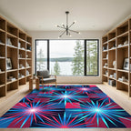 Vibrant Neon Starburst Checkered Art Rug