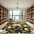 Elegant Cream Magnolia Botanical Branch Rug
