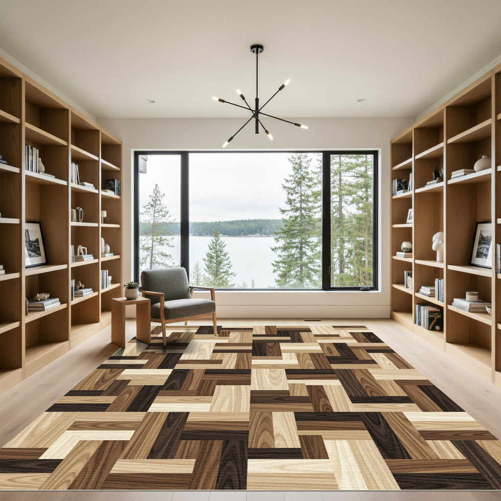 Geometric Parquet Wood Grain Block Rug