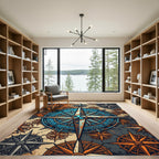 Rustic Blue Compass Rose Navigation Art Rug