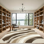 Abstract Taupe and Cream Swirling Waves Rug