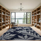 Monochrome Metallic Icy Frost Leaf Rug