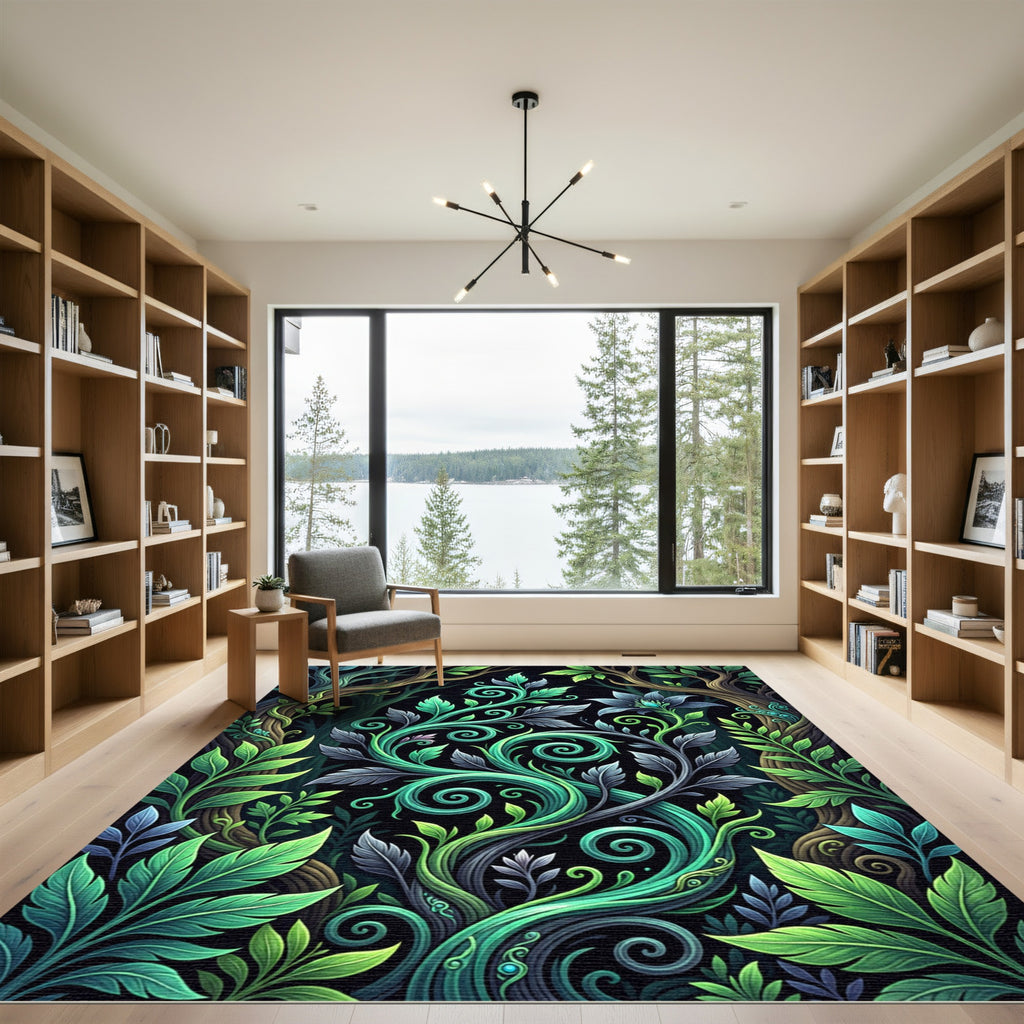 Lush Teal Botanical Swirl Foliage Rug