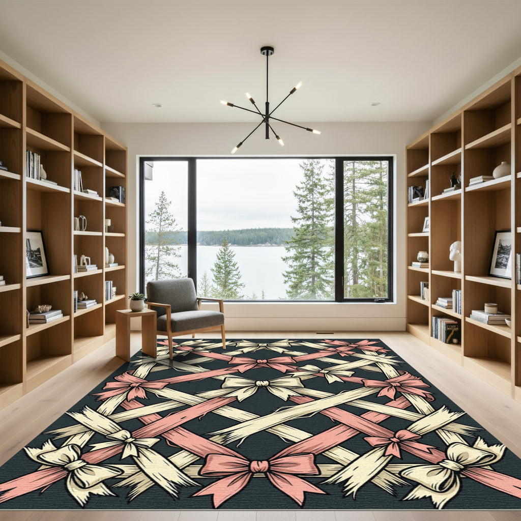 Elegant Cream and Rose Interlocking Bows Rug