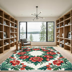 Elegant Red Peony Wreath Floral Art Rug
