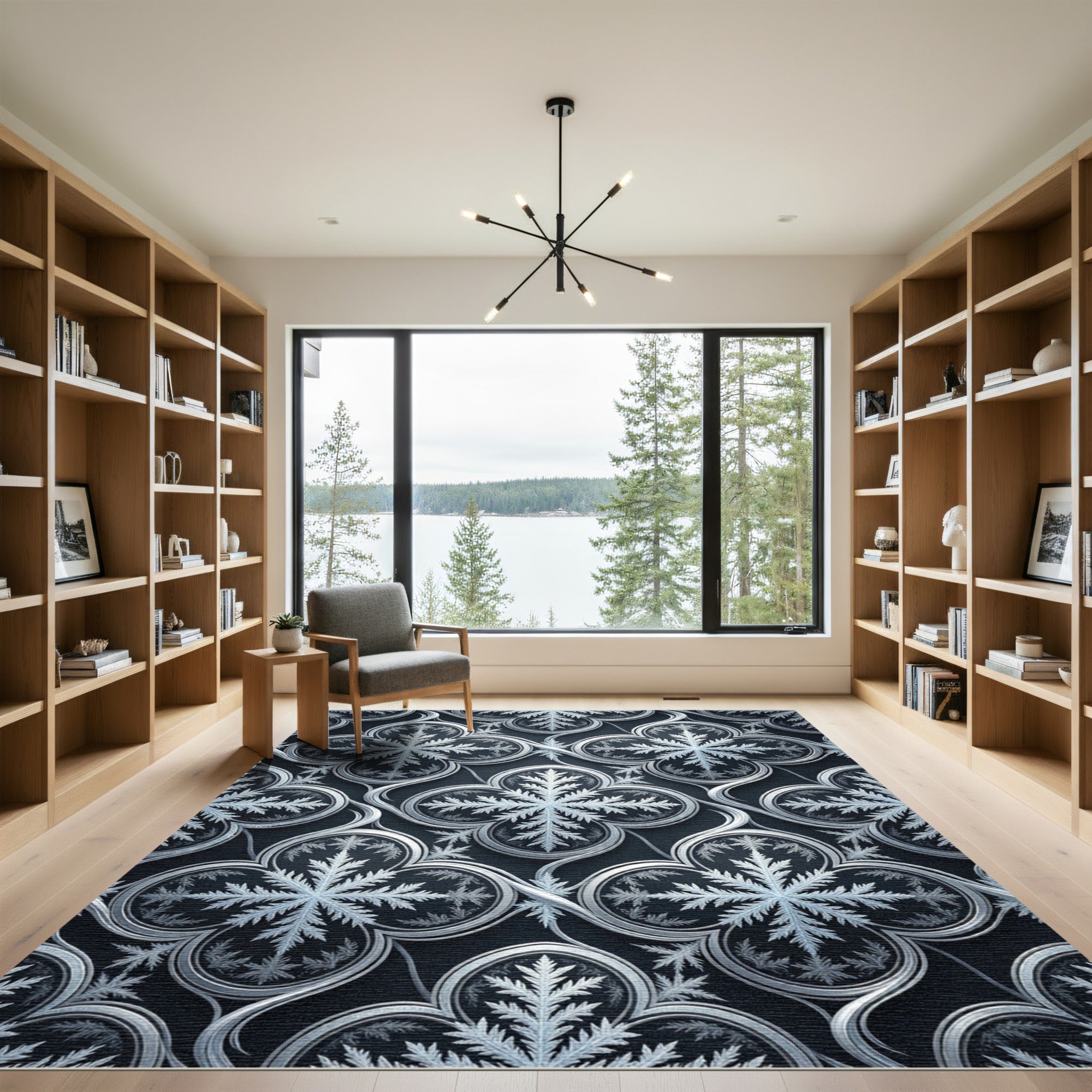 Gothic Silver Frost Snowflake Trellis Rug