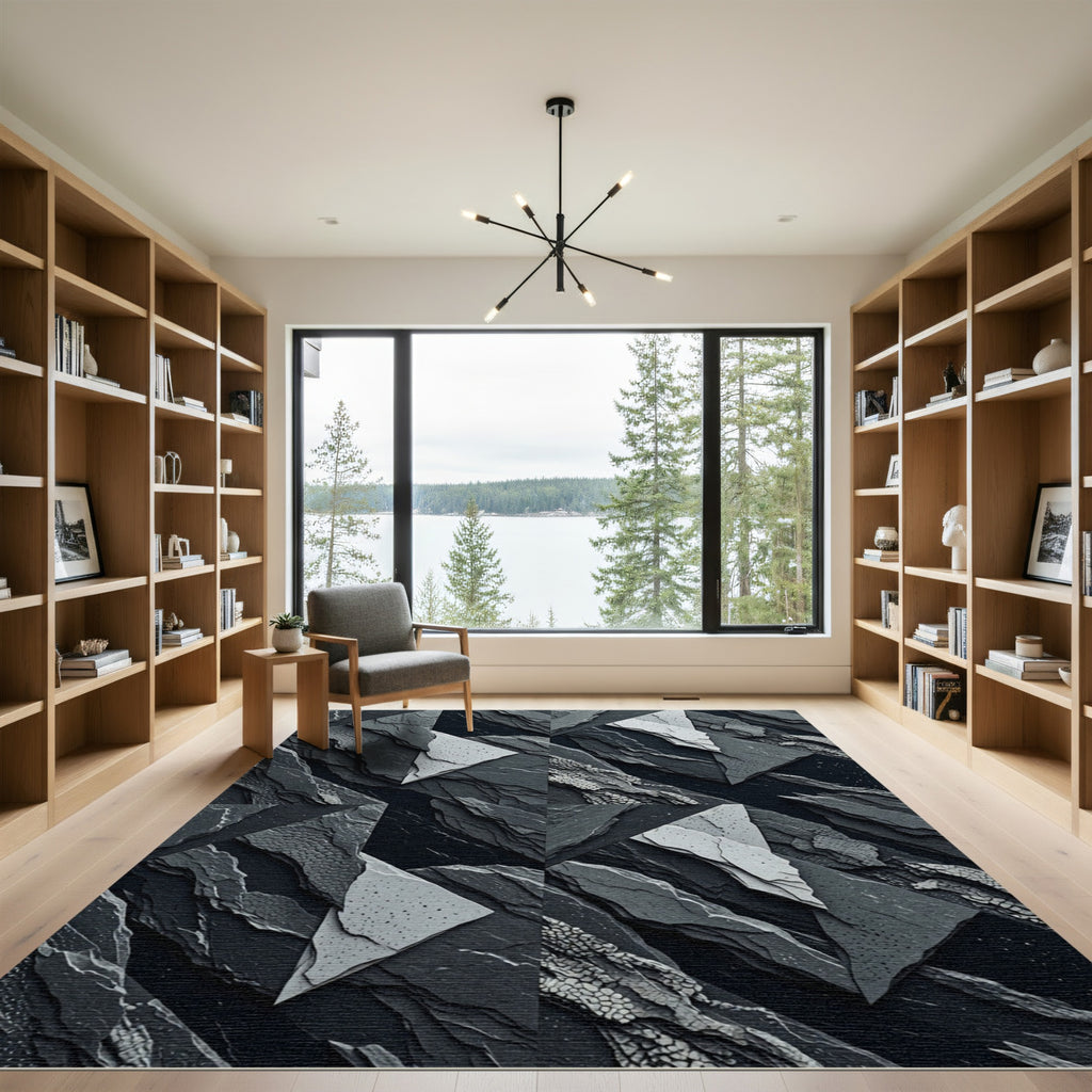 Modern Geometric Slate Grey Angular Mosaic Rug