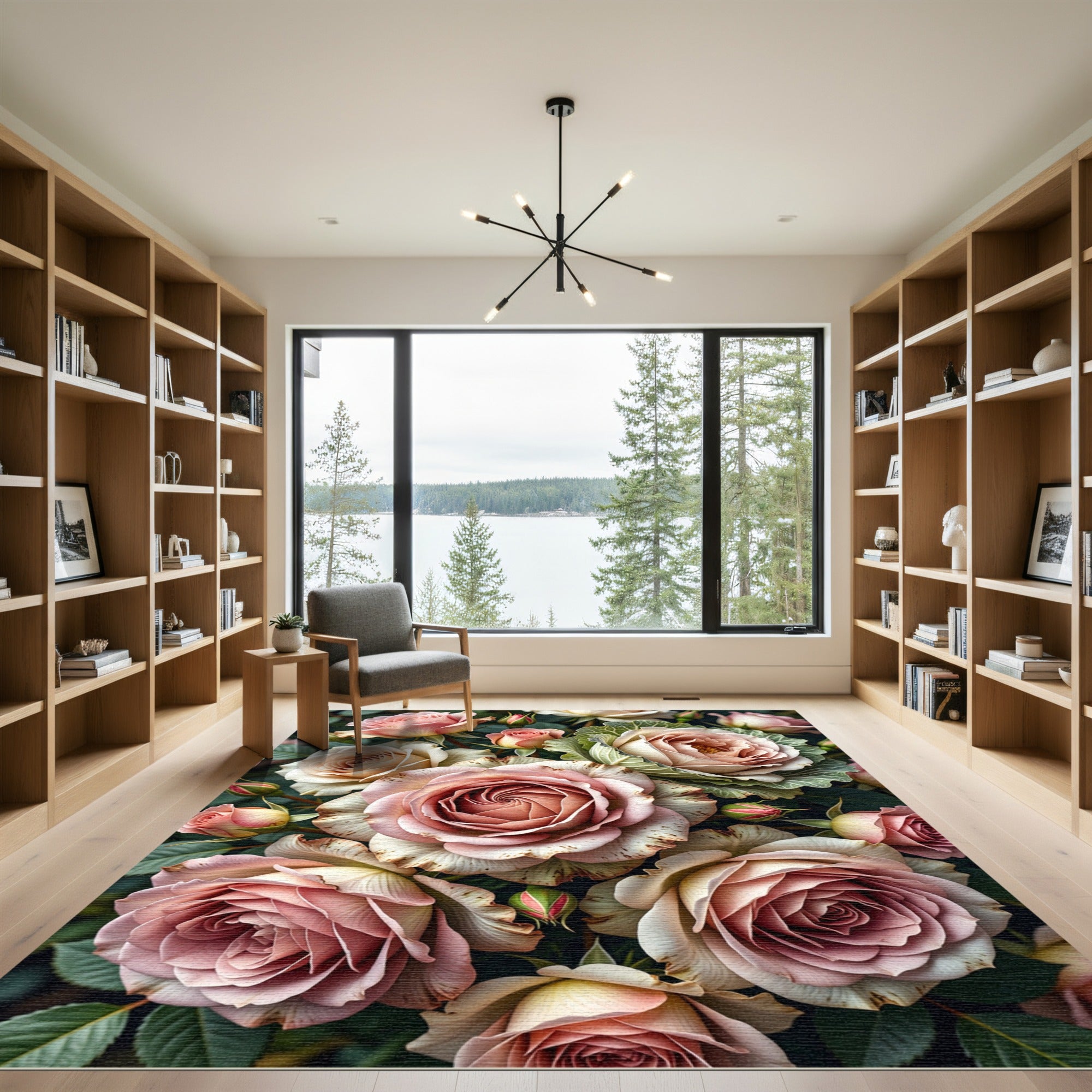 Romantic Blush Rose Bouquet Floral Rug