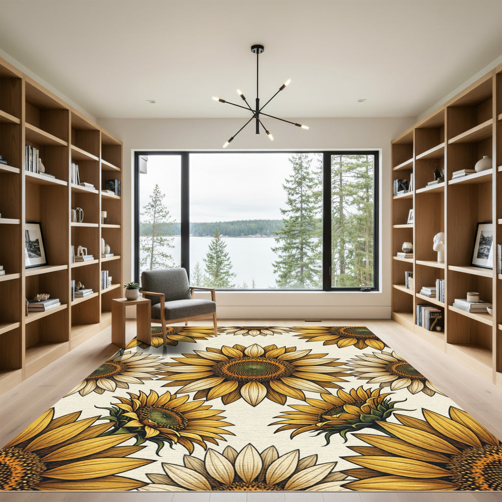 Golden Yellow Sunflower Bloom Composition Rug