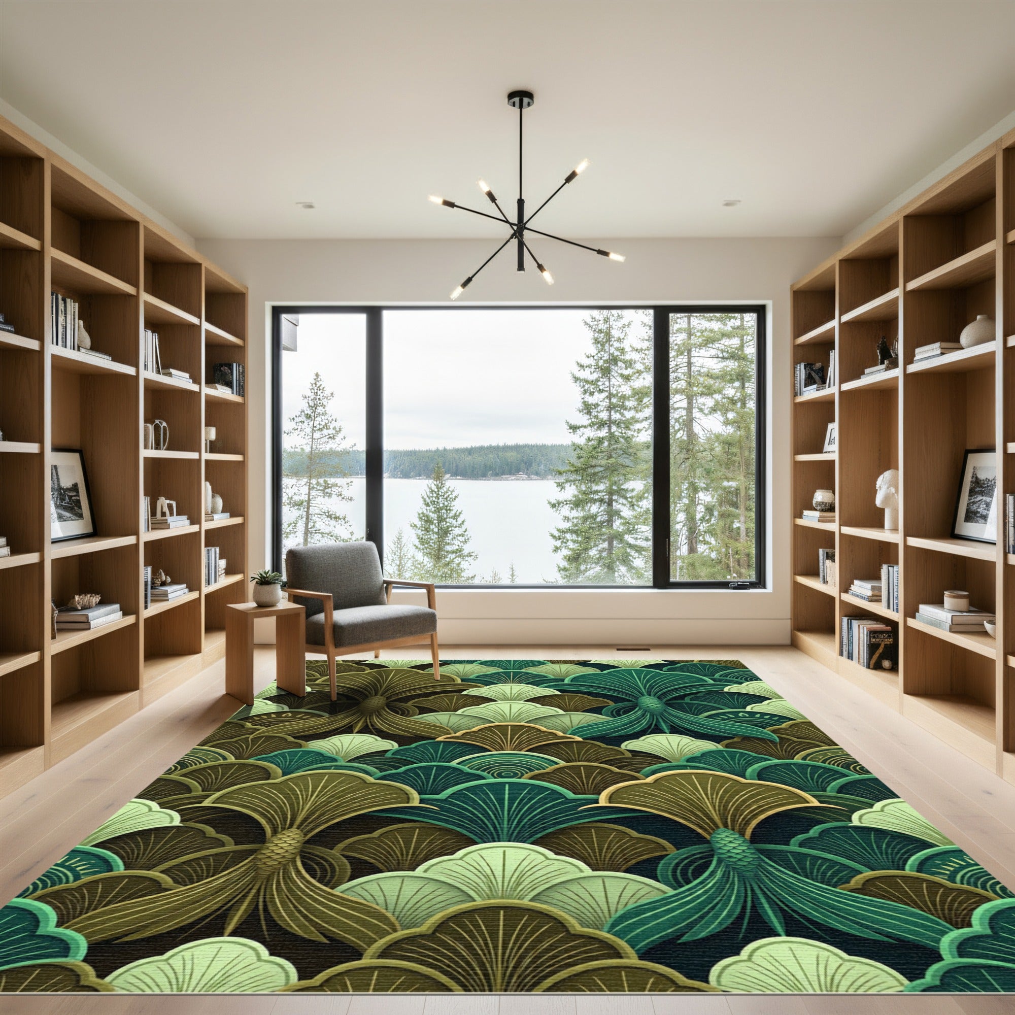 Art Deco Jade Palm Frond Rug