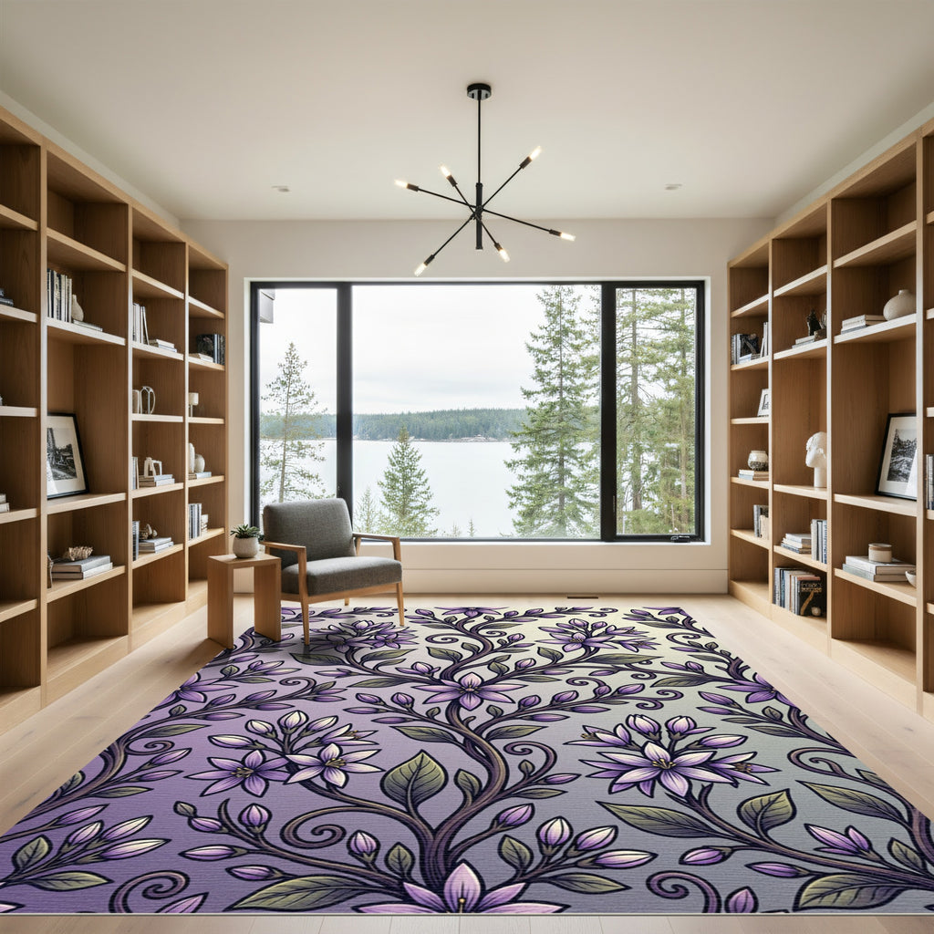 Elegant Lavender Botanical Scroll Garden Rug
