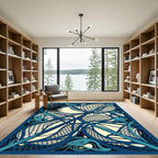 Abstract Navy Blue Sea Net Swirl Rug