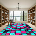 Neon Cyber Digital Grid Art Rug
