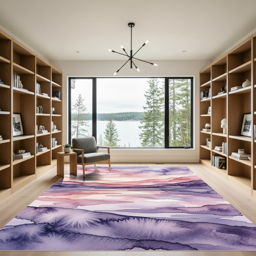 Ethereal Watercolor Mountain Sunset Landscape Rug