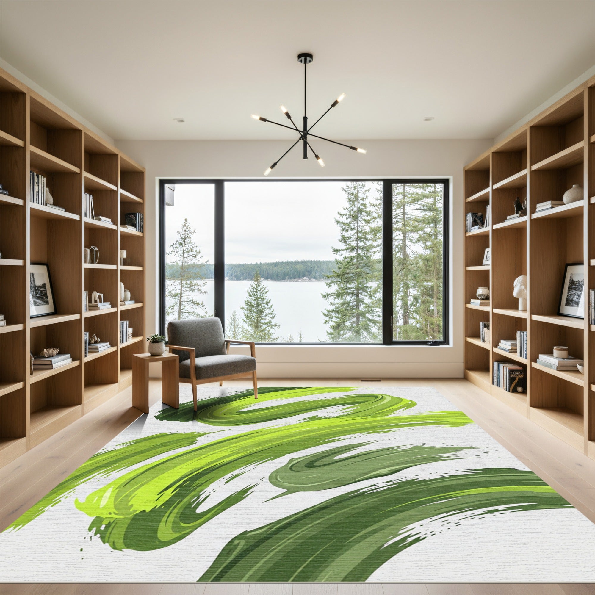 Modern Abstract Lime Green Swirl Rug