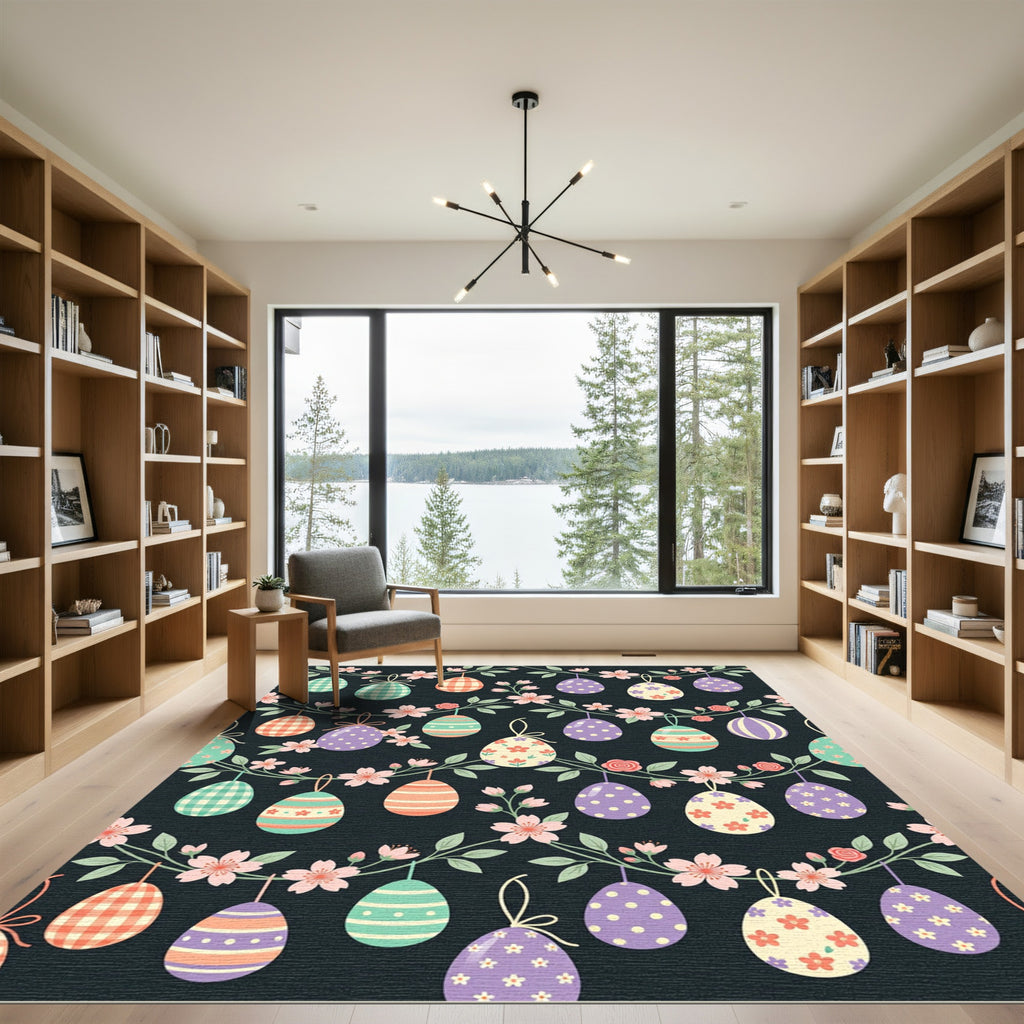 Floral Easter Egg Garland Dark Backdrop Rug