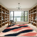 Modern Black Salmon Abstract Brush Stroke Rug