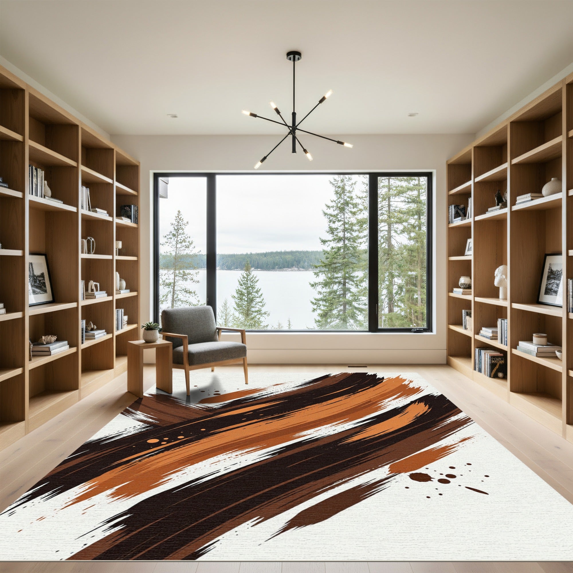 Bold Brown Brushstroke Splash Rug
