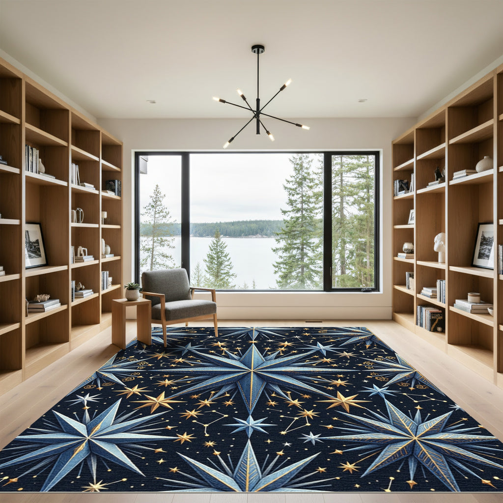 Celestial Blue Starry Night Constellation Rug