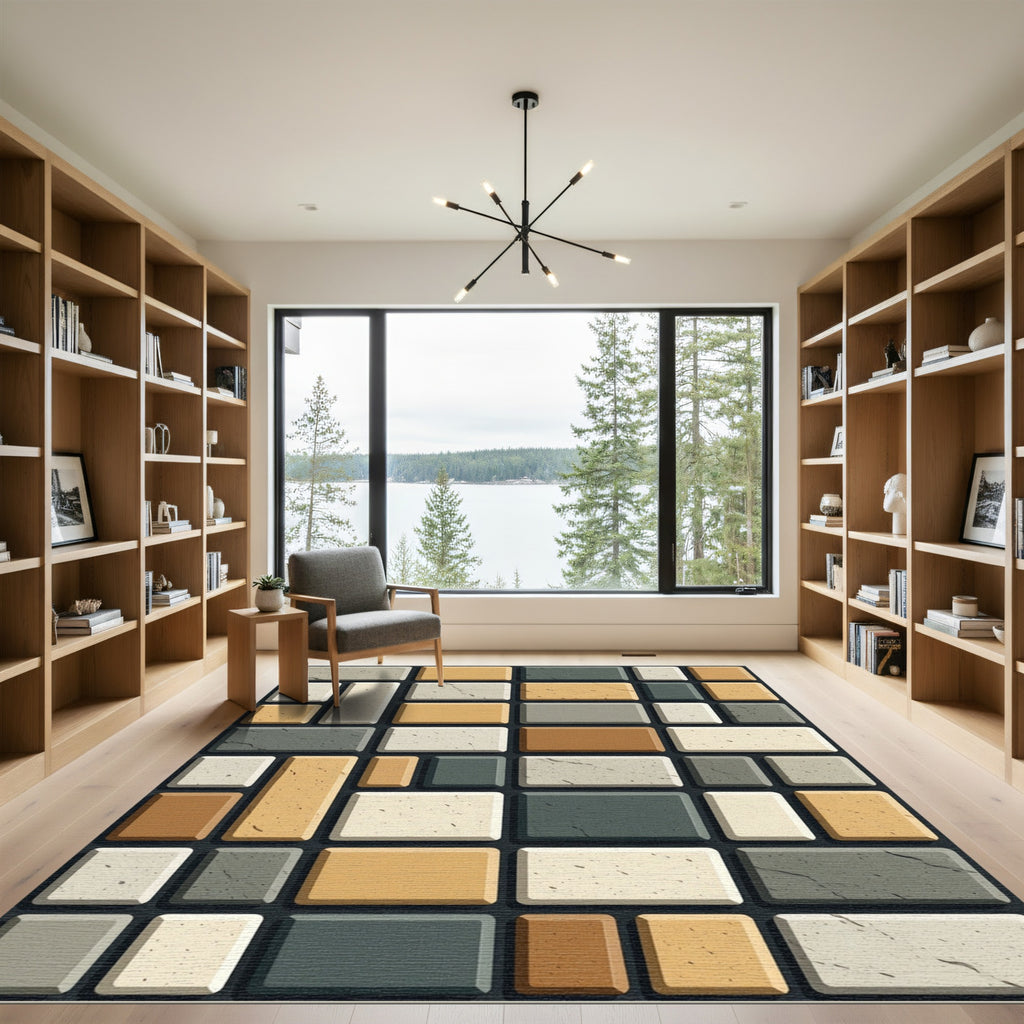 Earthy Stone Brickwork Rectangles Rug