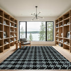 Black Gray Houndstooth Geometric Weave Rug