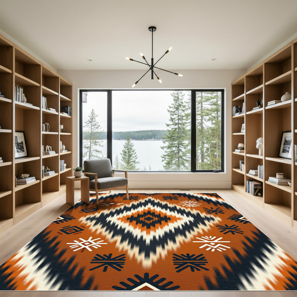 Burnt Orange Aztec Geometric Diamond Rug