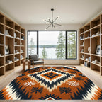 Burnt Orange Aztec Geometric Diamond Rug