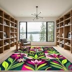 Bold Modern Floral Botanical Grid Rug