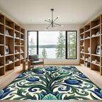 Elegant Blue Floral Art Nouveau Meadow Rug