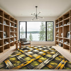 Weathered Yellow Lattice Over Green Field Rug