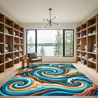 Coastal Swirl Ocean Shore Wave Art Rug
