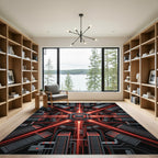 Cybernetic Red Circuit Board Abstract Rug