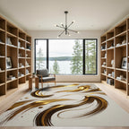 Elegant Golden Swirl Abstract Art Rug