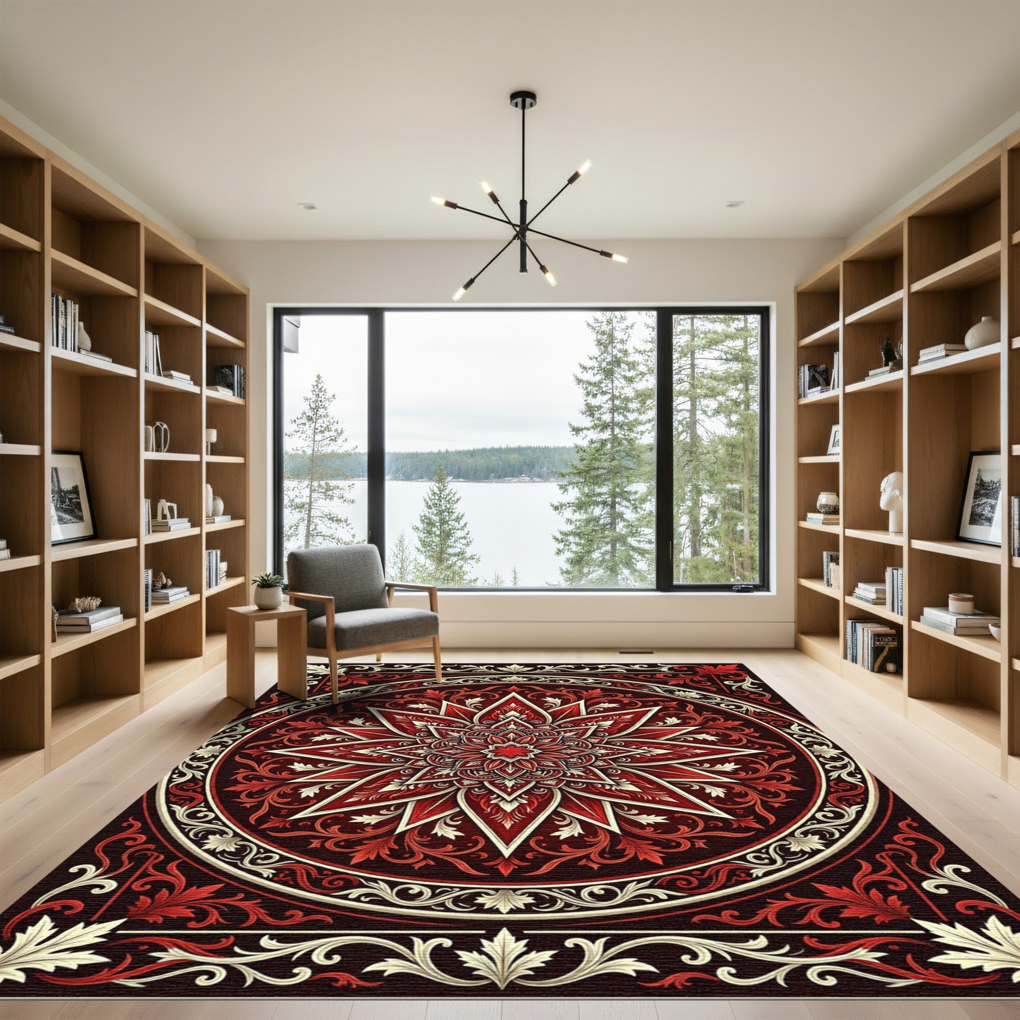 Crimson Floral Starburst Medallion Rug