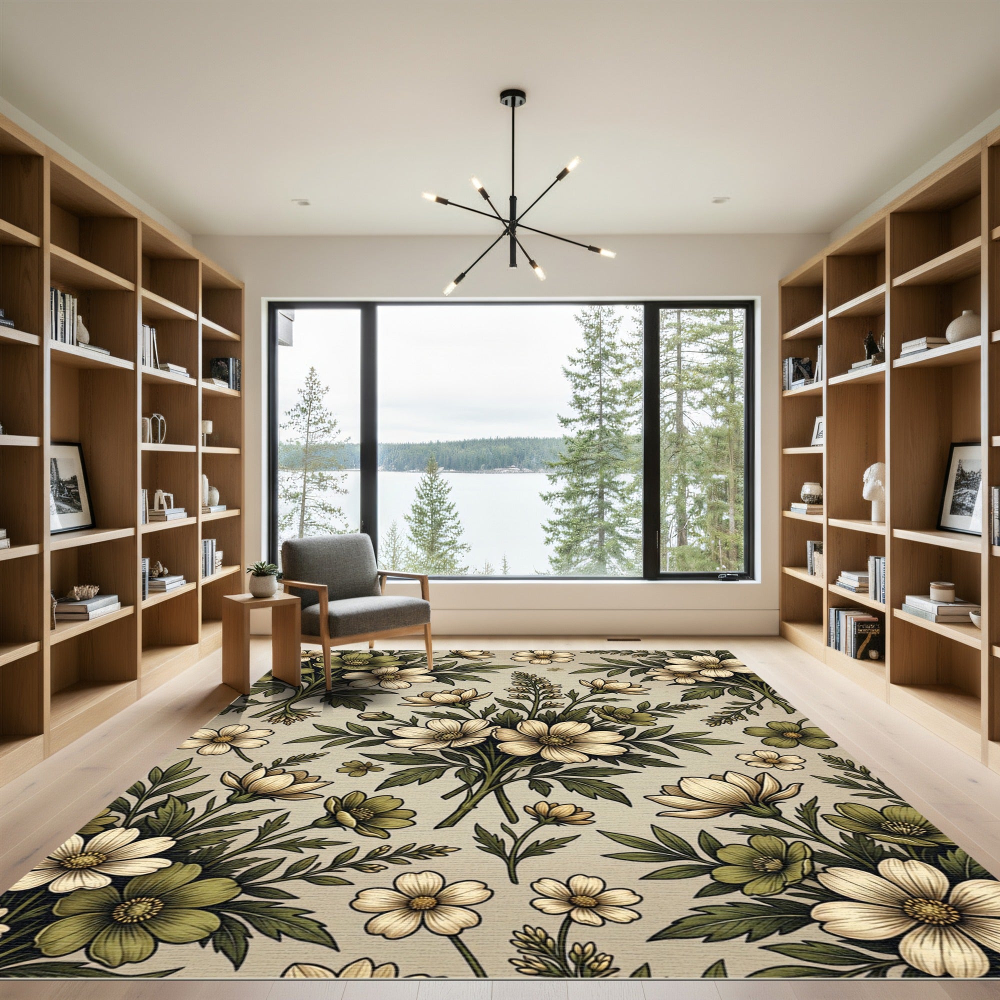 Vintage Sage Cream Floral Botanical Meadow Rug